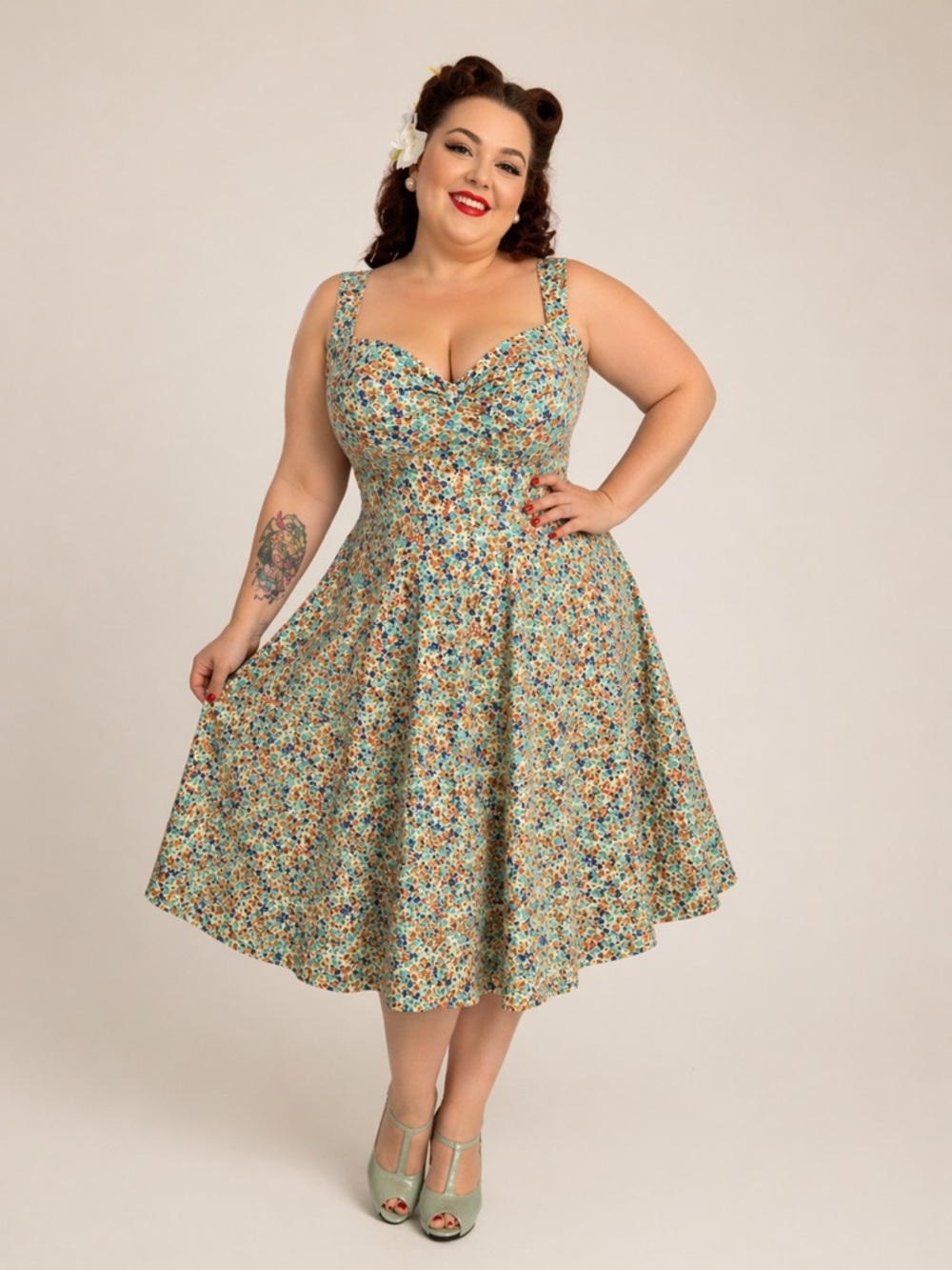 Bettie Page Roman Holiday Floral Dress 16W Pinup Fit & Flare